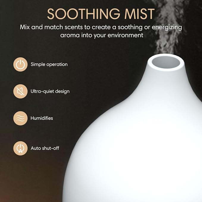 Essential Oil Diffuser (Set of 2), 100ml Small Aromatherapy Diffuser with Auto Shut-Off, Ultrasonic Diffusers for Essential
