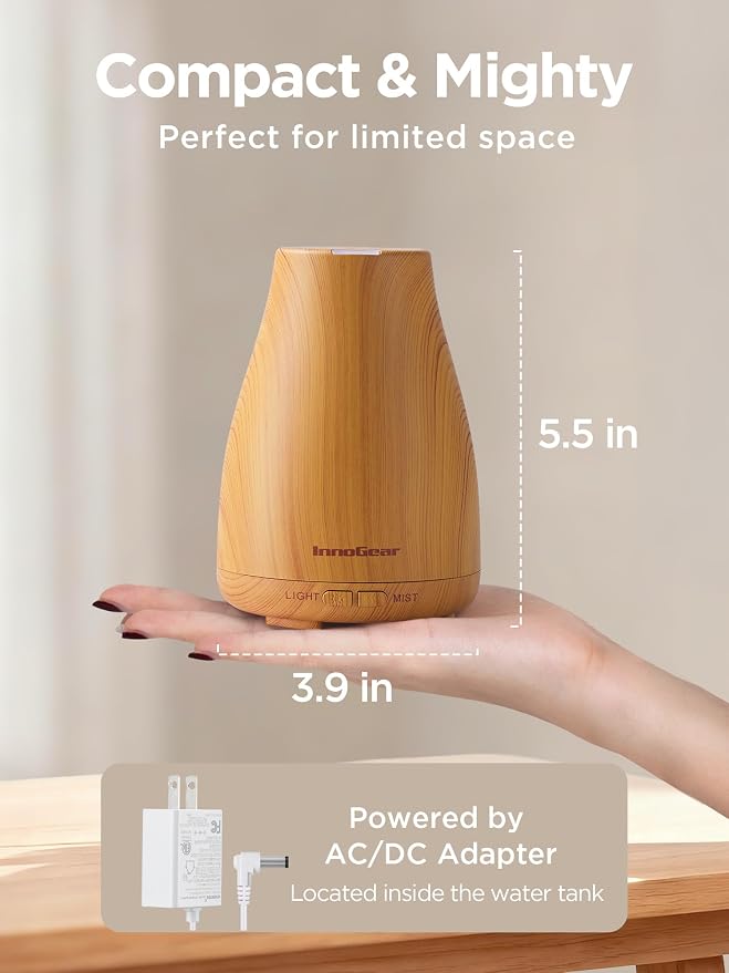 Essential Oil Diffuser, Ultrasonic Diffusers for Home Aromatherapy Humidifier for Bedroom Room 7 Colors LED 2 Mist Mode Auto