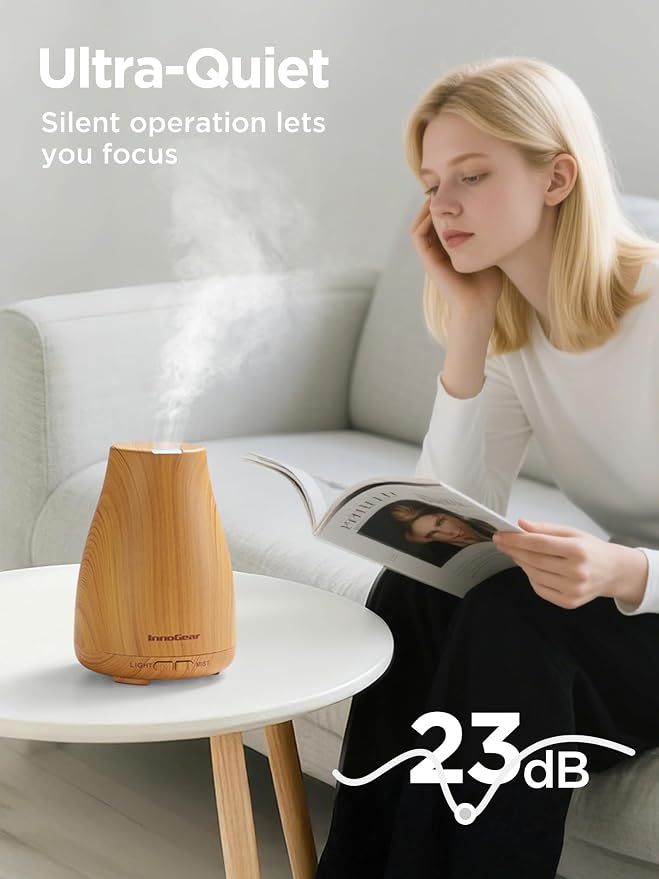 Essential Oil Diffuser, Ultrasonic Diffusers for Home Aromatherapy Humidifier for Bedroom Room 7 Colors LED 2 Mist Mode Auto