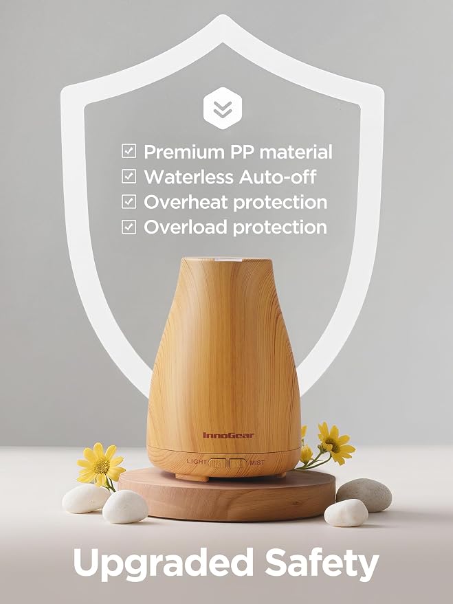 Essential Oil Diffuser, Ultrasonic Diffusers for Home Aromatherapy Humidifier for Bedroom Room 7 Colors LED 2 Mist Mode Auto
