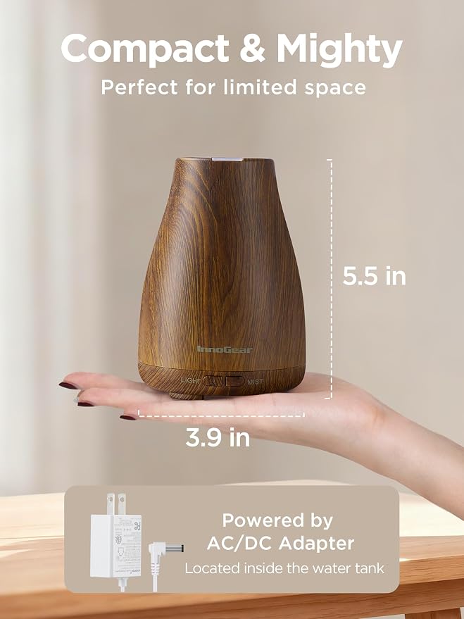 Essential Oil Diffuser, Ultrasonic Diffusers for Home Aromatherapy Humidifier for Bedroom Room 7 Colors LED 2 Mist Mode Auto