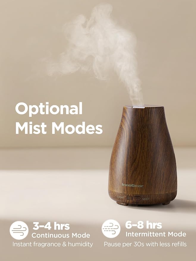 Essential Oil Diffuser, Ultrasonic Diffusers for Home Aromatherapy Humidifier for Bedroom Room 7 Colors LED 2 Mist Mode Auto
