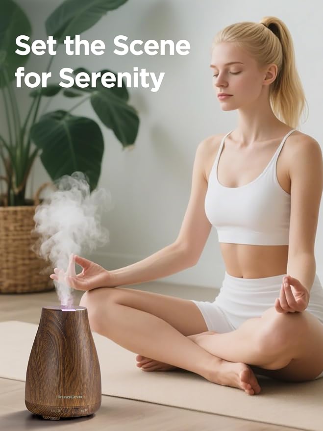 Essential Oil Diffuser, Ultrasonic Diffusers for Home Aromatherapy Humidifier for Bedroom Room 7 Colors LED 2 Mist Mode Auto