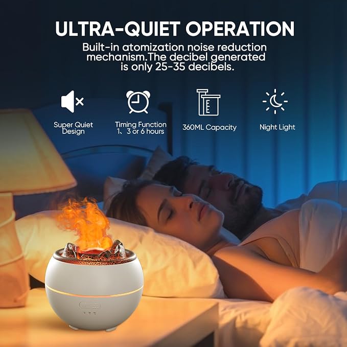 Essential Oil Diffuser, Volcano Flame Fire Oil Diffuser, 360ml Ultrasonic Cool Mist Aromatherapy Humidifier, alternate