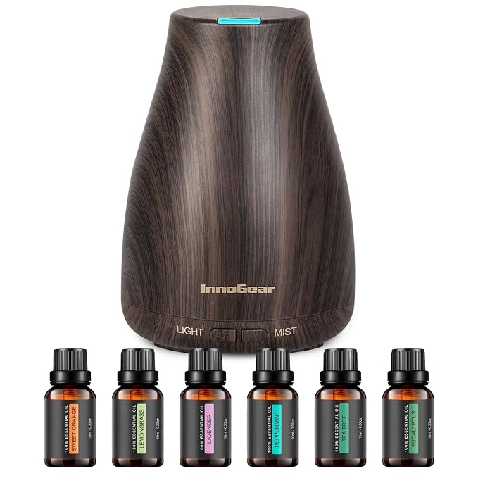 Essential Oil Diffuser with Oils, 100ml Aromatherapy Diffuser with 6 Essential Oils Set, Aroma Cool Mist Humidifier Gift Set