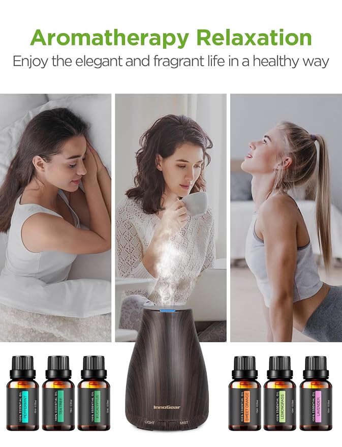 Essential Oil Diffuser with Oils, 100ml Aromatherapy Diffuser with 6 Essential Oils Set, Aroma Cool Mist Humidifier Gift Set