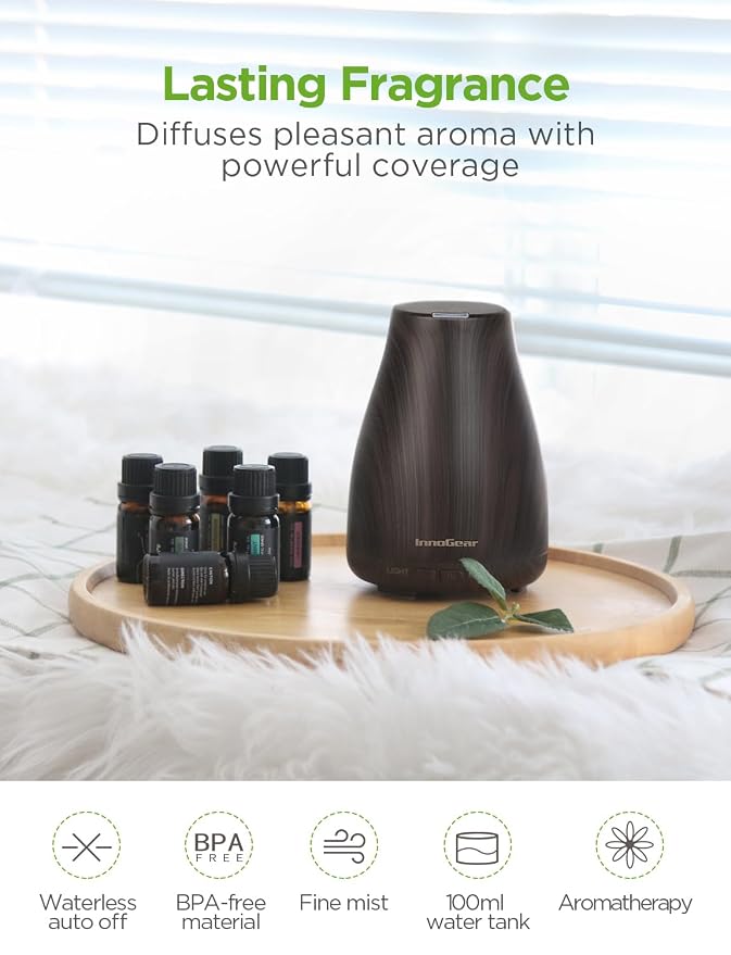 Essential Oil Diffuser with Oils, 100ml Aromatherapy Diffuser with 6 Essential Oils Set, Aroma Cool Mist Humidifier Gift Set