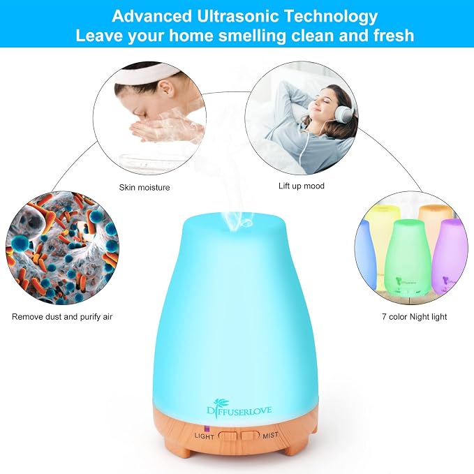 Essential Oil Diffusers 200ML Remote Control Diffuser Mist Humidifiers BPA-Free Aromatherapy Diffuser (Yellow Base)