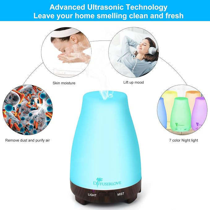Essential Oil Diffusers 200ML Remote Control Diffuser Mist Humidifiers BPA-Free Aromatherapy Diffuser (Black Base), alternate