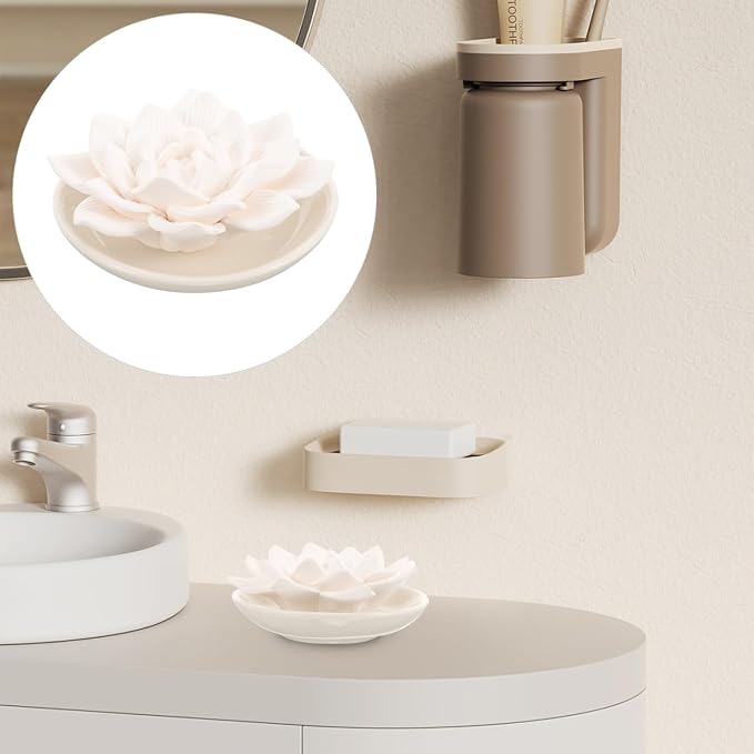 Essential Oil Passive Diffuser Stone Lotus Flower Aromatherapy Ornaments for Home Car Bedroom Bathroom 3.35 Inch Plaster