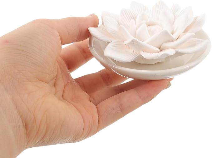 Essential Oil Passive Diffuser Stone Lotus Flower Aromatherapy Ornaments for Home Car Bedroom Bathroom 3.35 Inch Plaster