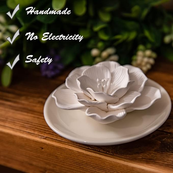 Essential Oil Passive Flower Diffuser -Non-Electric Porcelain Aromatherapy Diffusers for Small Mini Room, Desk Decorative