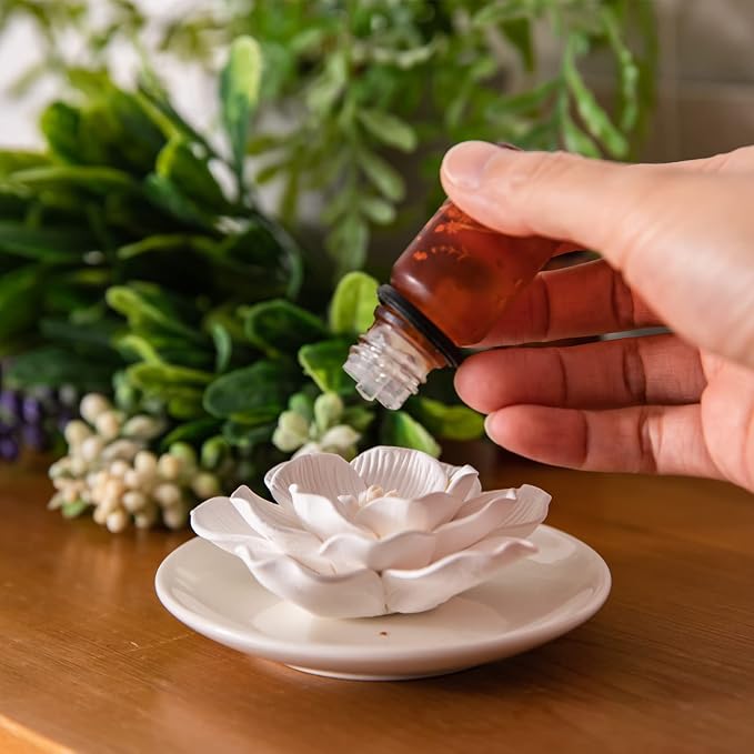 Essential Oil Passive Flower Diffuser -Non-Electric Porcelain Aromatherapy Diffusers for Small Mini Room, Desk Decorative