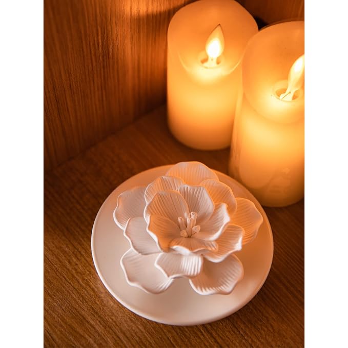 Essential Oil Passive Flower Diffuser -Non-Electric Porcelain Aromatherapy Diffusers for Small Mini Room, Desk Decorative