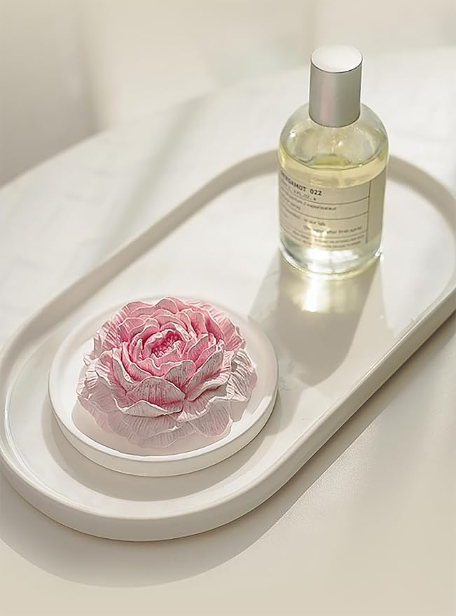 Essential Oil Passive Flower Diffuser with Fragrance -Non-Electric Peony Flower Porcelain Aromatherapy Diffusers for Small