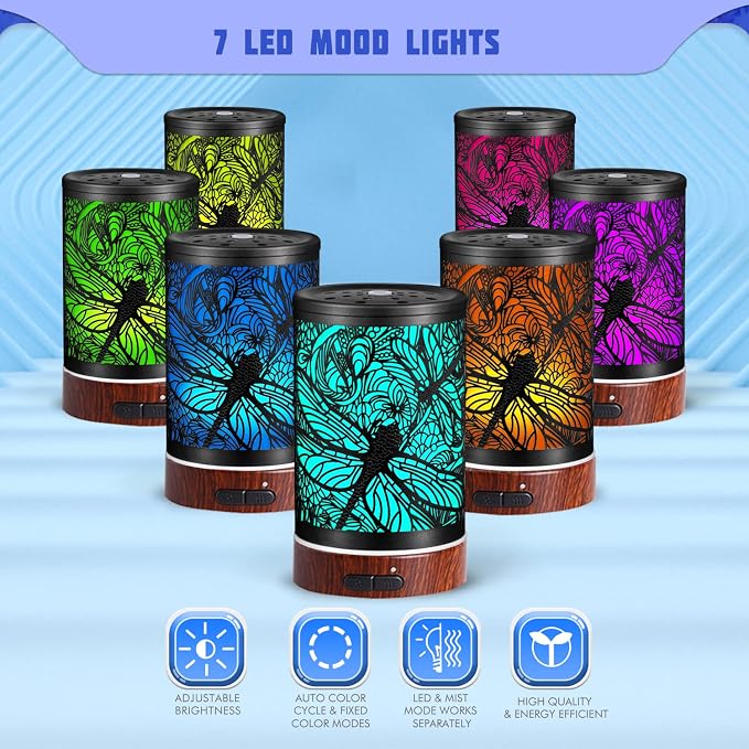 Essential Oils Diffuser,Aromatherapy Diffuser,Birthday for Women Mom Grandma,Metal Cool Mist Humidifier with 7 Colors Lights