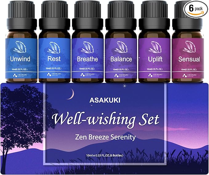 Essential Oils for Diffuser – 6 Mood Essential Oil Blends (Breathe, Uplift, Sensual, Balance, Unwind, Rest) for Morning to
