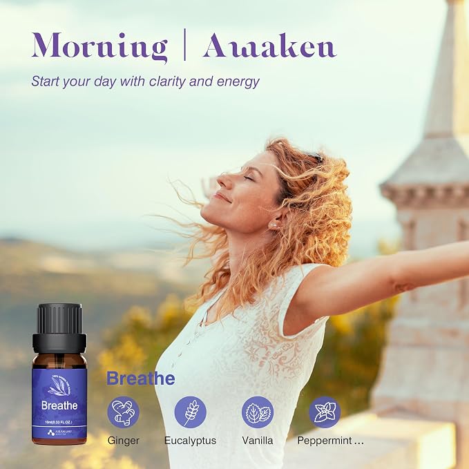 Essential Oils for Diffuser – 6 Mood Essential Oil Blends (Breathe, Uplift, Sensual, Balance, Unwind, Rest) for Morning to
