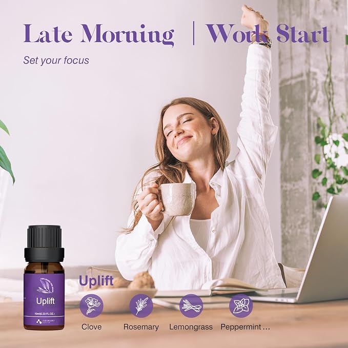 Essential Oils for Diffuser – 6 Mood Essential Oil Blends (Breathe, Uplift, Sensual, Balance, Unwind, Rest) for Morning to