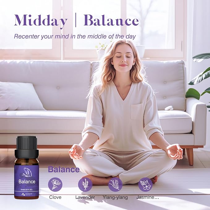 Essential Oils for Diffuser – 6 Mood Essential Oil Blends (Breathe, Uplift, Sensual, Balance, Unwind, Rest) for Morning to