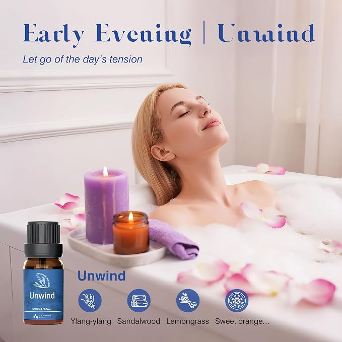 Essential Oils for Diffuser – 6 Mood Essential Oil Blends (Breathe, Uplift, Sensual, Balance, Unwind, Rest) for Morning to