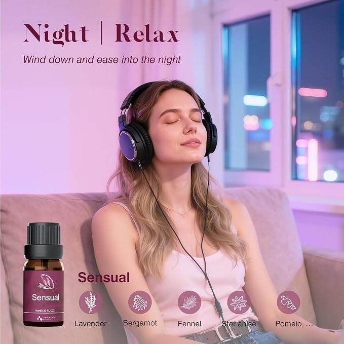Essential Oils for Diffuser – 6 Mood Essential Oil Blends (Breathe, Uplift, Sensual, Balance, Unwind, Rest) for Morning to