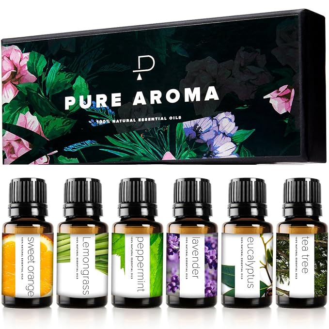 Essential Oils Set by - Top 6 Aromatherapy Oils Gift Set-6 Pack, 10ml (Eucalyptus, Lavender, Lemongrass, Sweet Orange