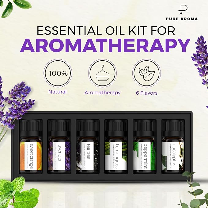 Essential Oils Set by - Top 6 Aromatherapy Oils Gift Set-6 Pack, 10ml (Eucalyptus, Lavender, Lemongrass, Sweet Orange
