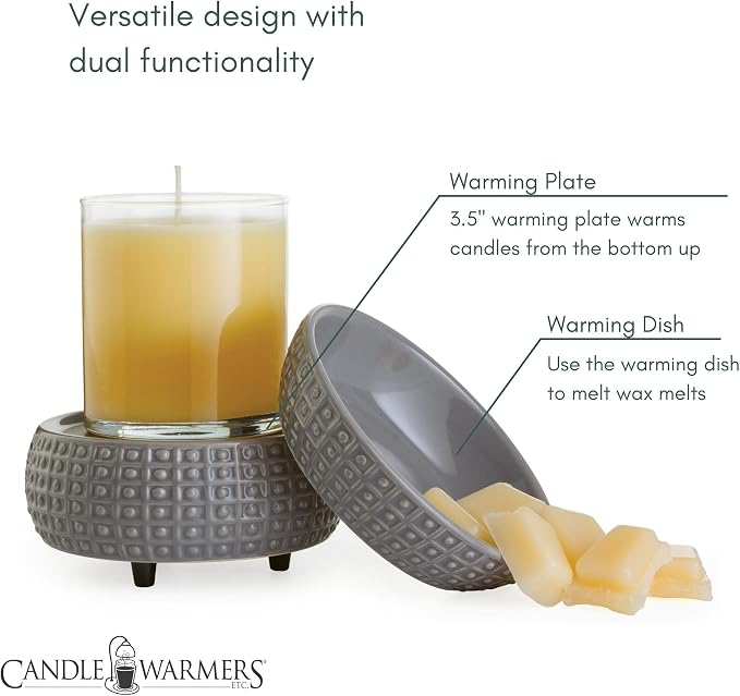 Etc 2-In-1 Candle and Fragrance Warmer For Warming Scented Candles or Wax Melts and Tarts With To Freshen Room, Slate
