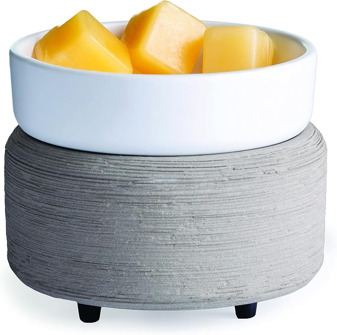 ETC 2-in-1 Candle and Fragrance Warmer for Warming Scented Candles or Wax Melts and Tarts with to Freshen Room, Gray Texture