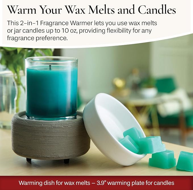ETC 2-in-1 Candle and Fragrance Warmer for Warming Scented Candles or Wax Melts and Tarts with to Freshen Room, Gray Texture