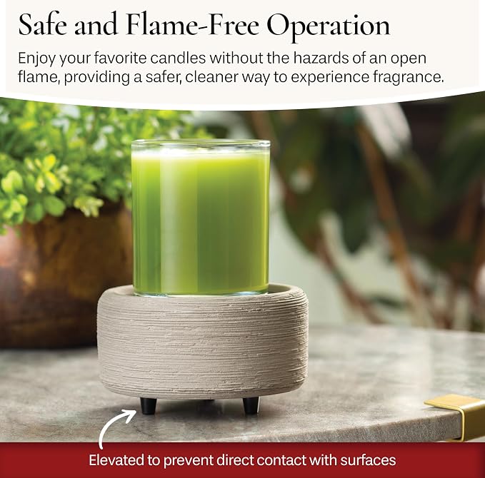 ETC 2-in-1 Candle and Fragrance Warmer for Warming Scented Candles or Wax Melts and Tarts with to Freshen Room, Gray Texture