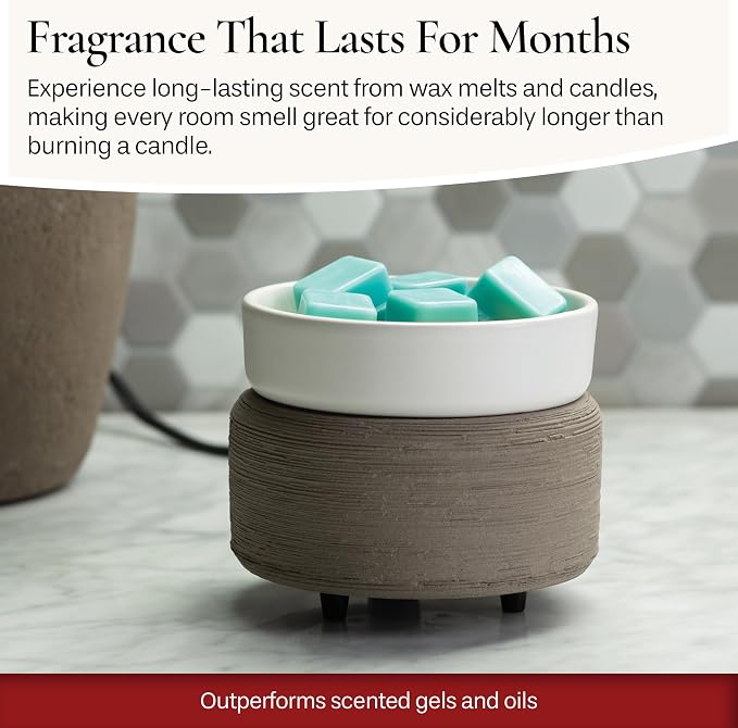 ETC 2-in-1 Candle and Fragrance Warmer for Warming Scented Candles or Wax Melts and Tarts with to Freshen Room, Gray Texture