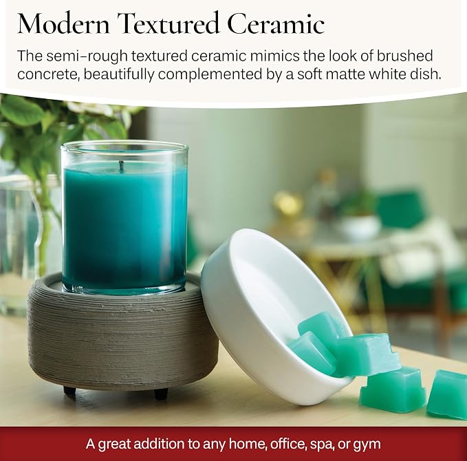 ETC 2-in-1 Candle and Fragrance Warmer for Warming Scented Candles or Wax Melts and Tarts with to Freshen Room, Gray Texture