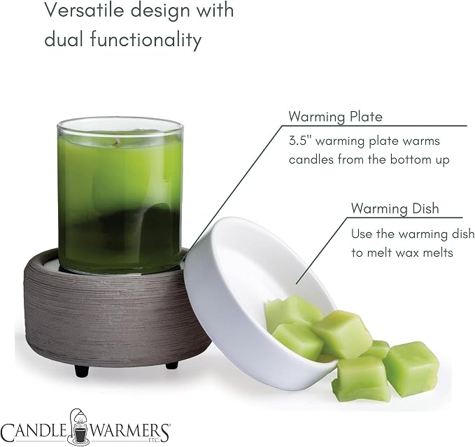 ETC 2-in-1 Candle and Fragrance Warmer for Warming Scented Candles or Wax Melts and Tarts with to Freshen Room, Gray Texture