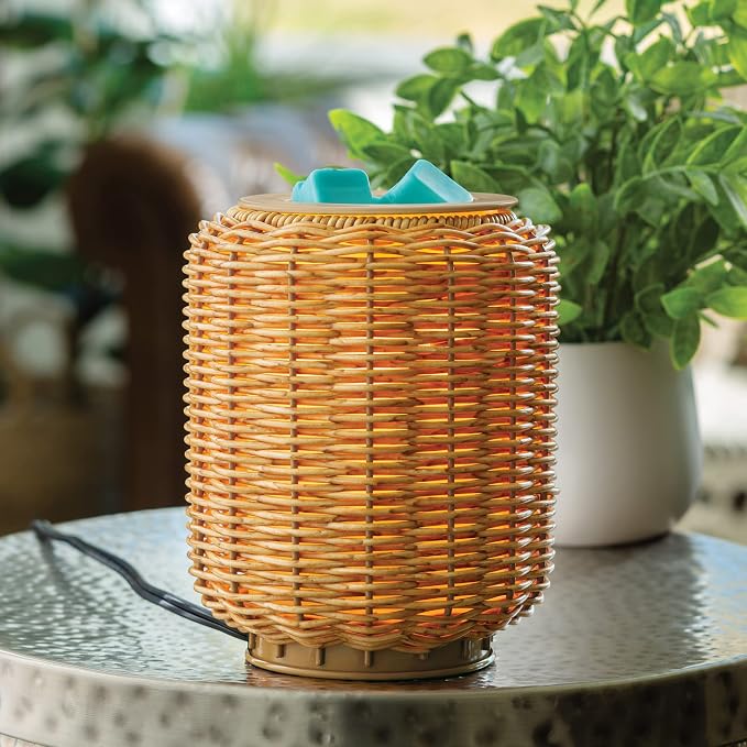 ETC. Illumination Fragrance Warmer- Light-Up Warmer for Warming Scented Candle Wax Melts and Tarts or to Freshen Room, Wicker