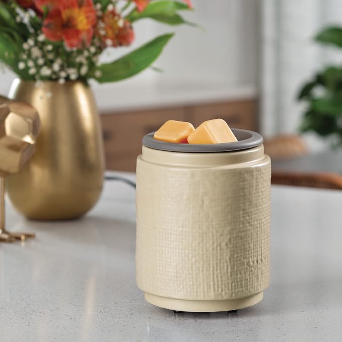 ETC. Wax Melt Fragrance Warmer for Scented Wax Melts, Cubes, Tarts With Silicone Dish Top|Natural Linen Cream Ceramic