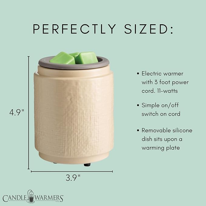 ETC. Wax Melt Fragrance Warmer for Scented Wax Melts, Cubes, Tarts With Silicone Dish Top|Natural Linen Cream Ceramic