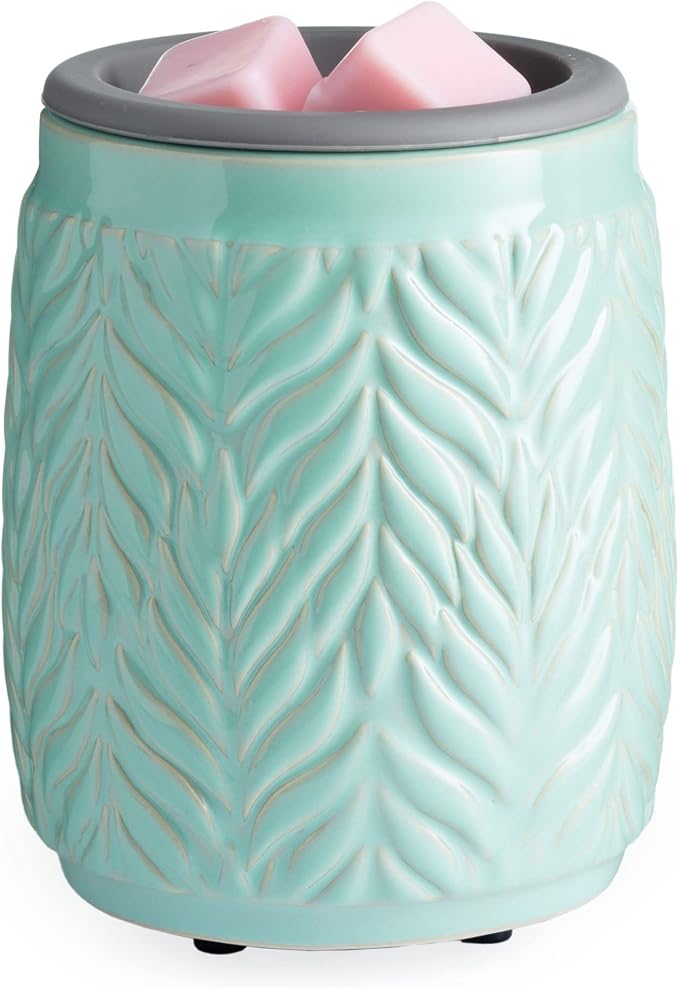 ETC. Wax Melt Fragrance Warmer for Scented Wax Melts, Cubes, Tarts with Silicone Dish Top|Mint Tropical Leaves Ceramic