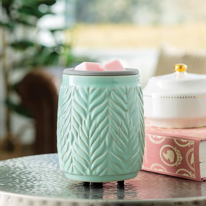 ETC. Wax Melt Fragrance Warmer for Scented Wax Melts, Cubes, Tarts with Silicone Dish Top|Mint Tropical Leaves Ceramic
