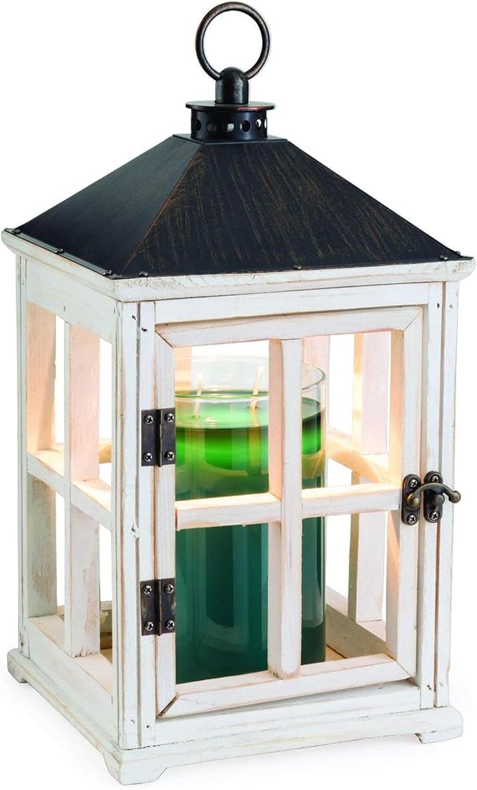 Etc. White Wooden Farmhouse Candle Warmer Lantern – for Top-Down Warming & Flame-Free Fragrance, product image