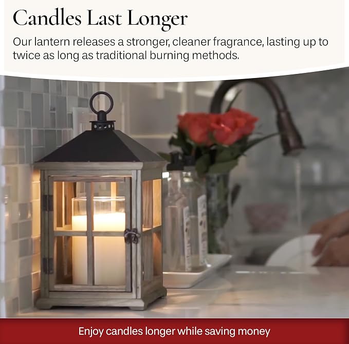 Etc. White Wooden Farmhouse Candle Warmer Lantern – for Top-Down Warming & Flame-Free Fragrance, alternate product view 4