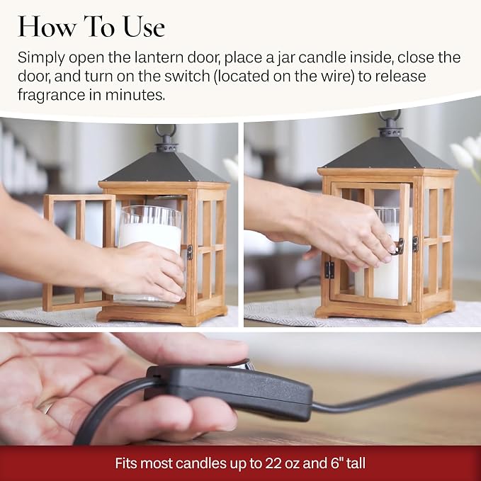 Etc. White Wooden Farmhouse Candle Warmer Lantern – for Top-Down Warming & Flame-Free Fragrance, alternate product view 5