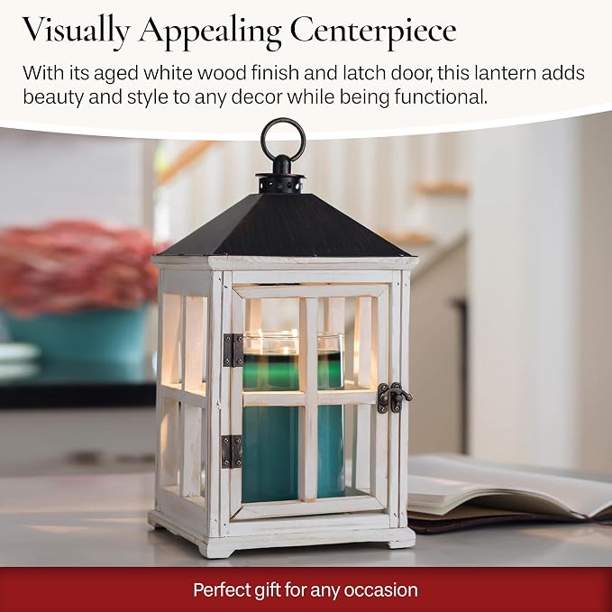 Etc. White Wooden Farmhouse Candle Warmer Lantern – for Top-Down Warming & Flame-Free Fragrance, alternate product view 6