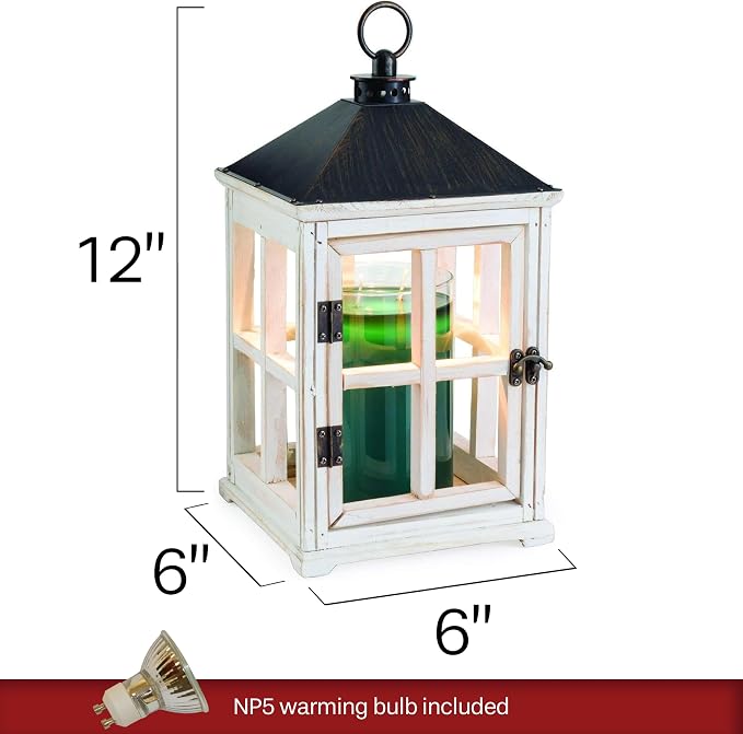 Etc. White Wooden Farmhouse Candle Warmer Lantern – for Top-Down Warming & Flame-Free Fragrance, alternate product view 7