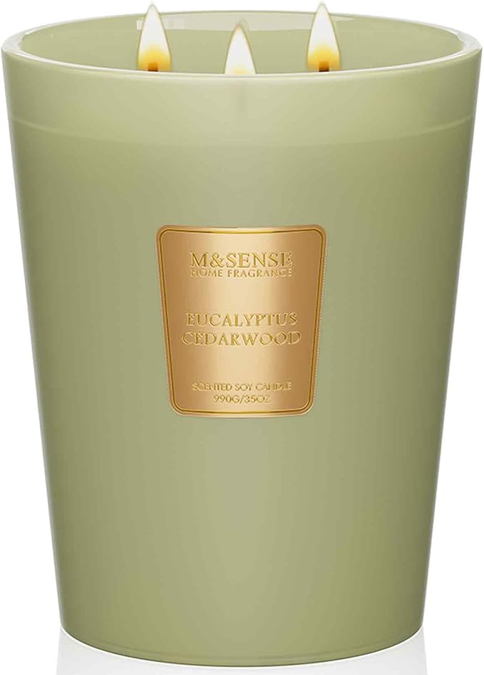 Eucalyptus Cedarwood Soy Large Candles, 3-Wick 35oz 150H Slow Burning, Aromatherapy Candle for Office Relaxation Winter Home