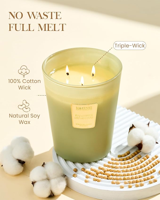 Eucalyptus Cedarwood Soy Large Candles, 3-Wick 35oz 150H Slow Burning, Aromatherapy Candle for Office Relaxation Winter Home