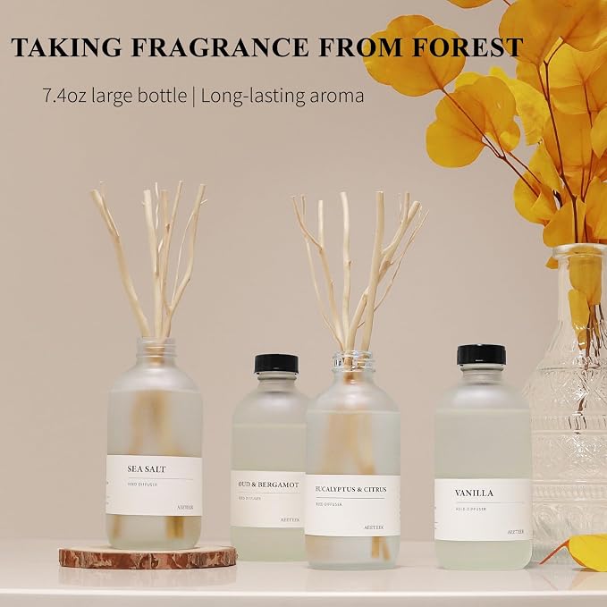 Eucalyptus Citrus & Oud Bergamot Reed Diffuser Set of 2, 14.8 oz(220mlx2) Scented Oils with Willow Branches Diffuser Sticks