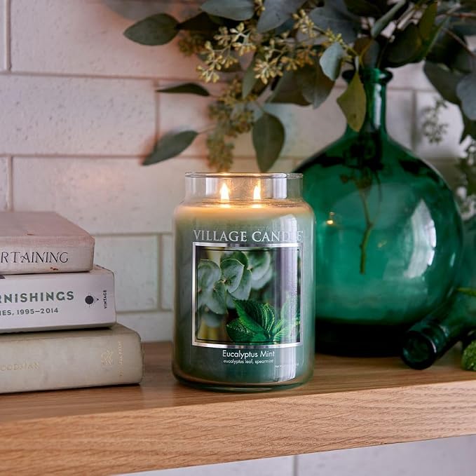 Eucalyptus Mint Large Glass Apothecary Jar Scented Candle, 21.25 oz, Green in Green., alternate view 2