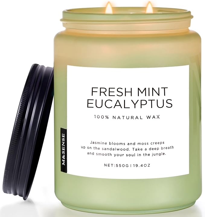 Eucalyptus & Mint Scented Jar Candle, Large 19.4oz Natural Soy Wax, 110-Hour Long Lasting made from natural materials